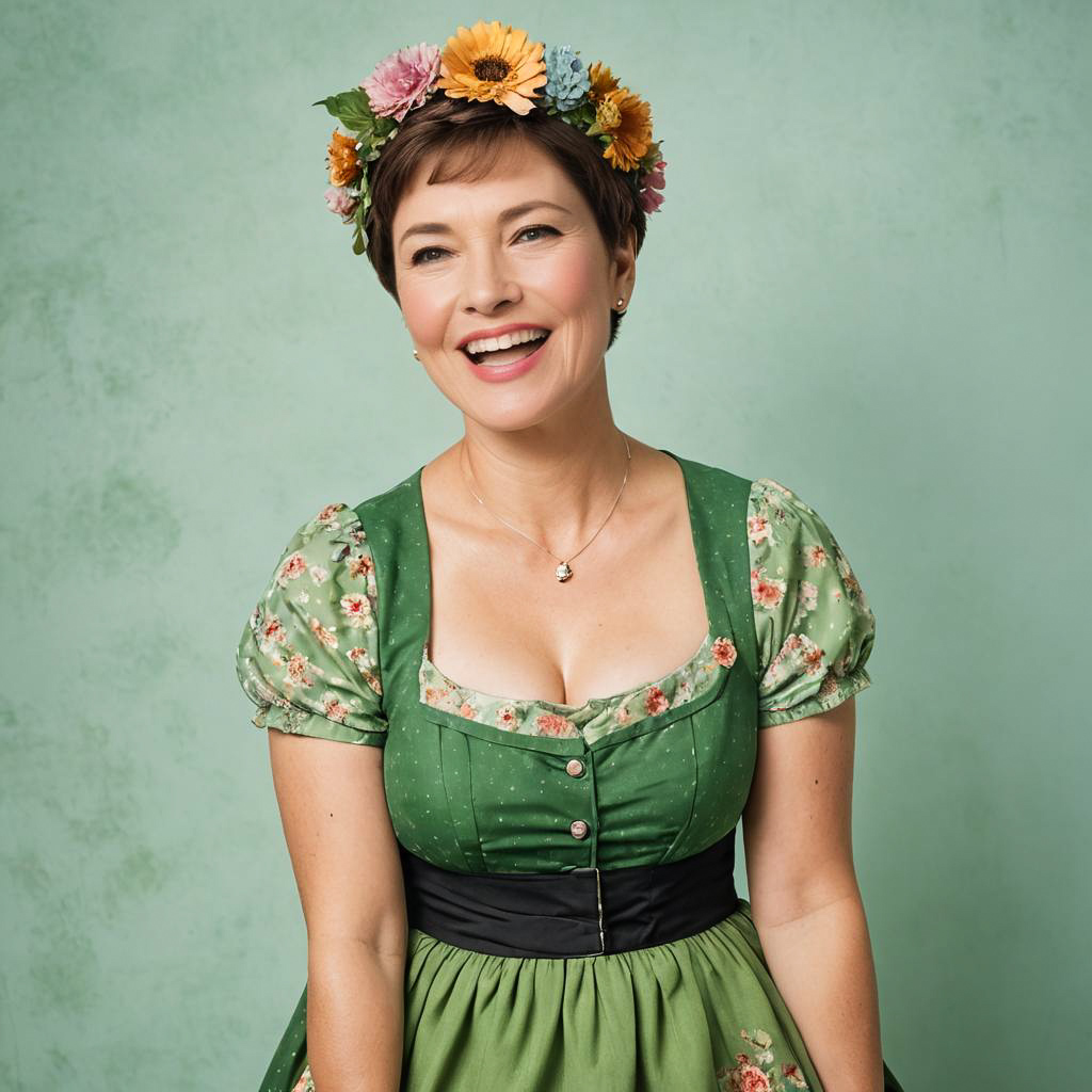 Laughing Woman in Dirndl with Crown