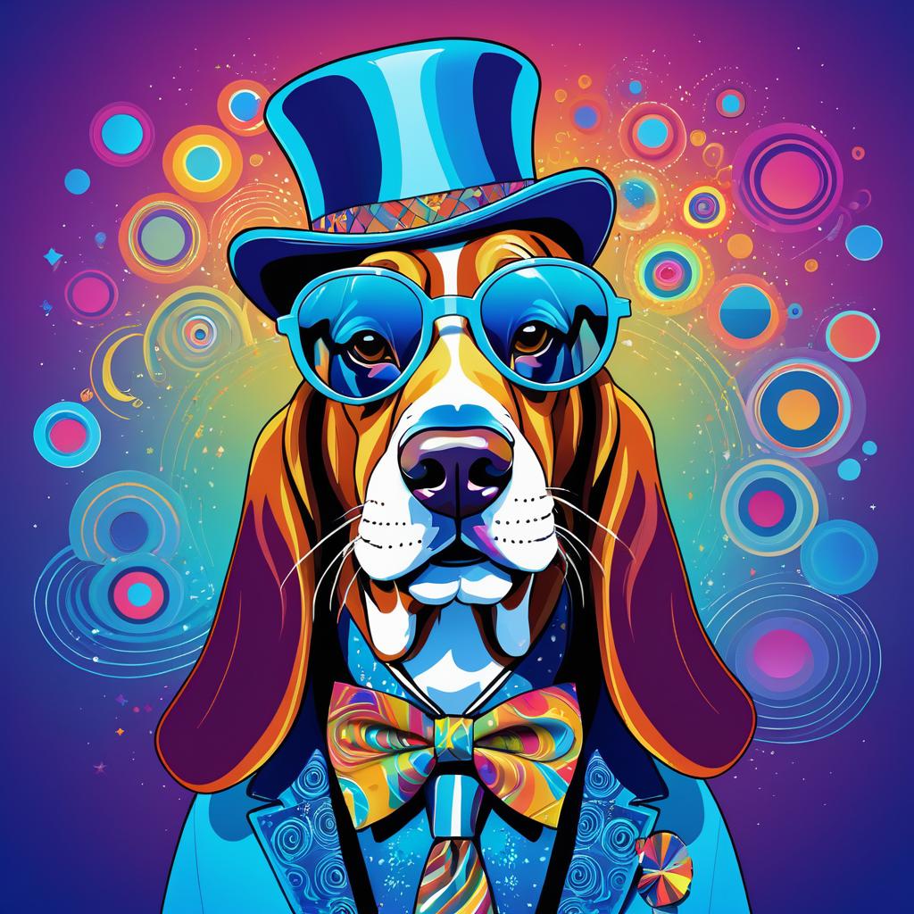 Psychedelic Basset Hound Fashion Illustration