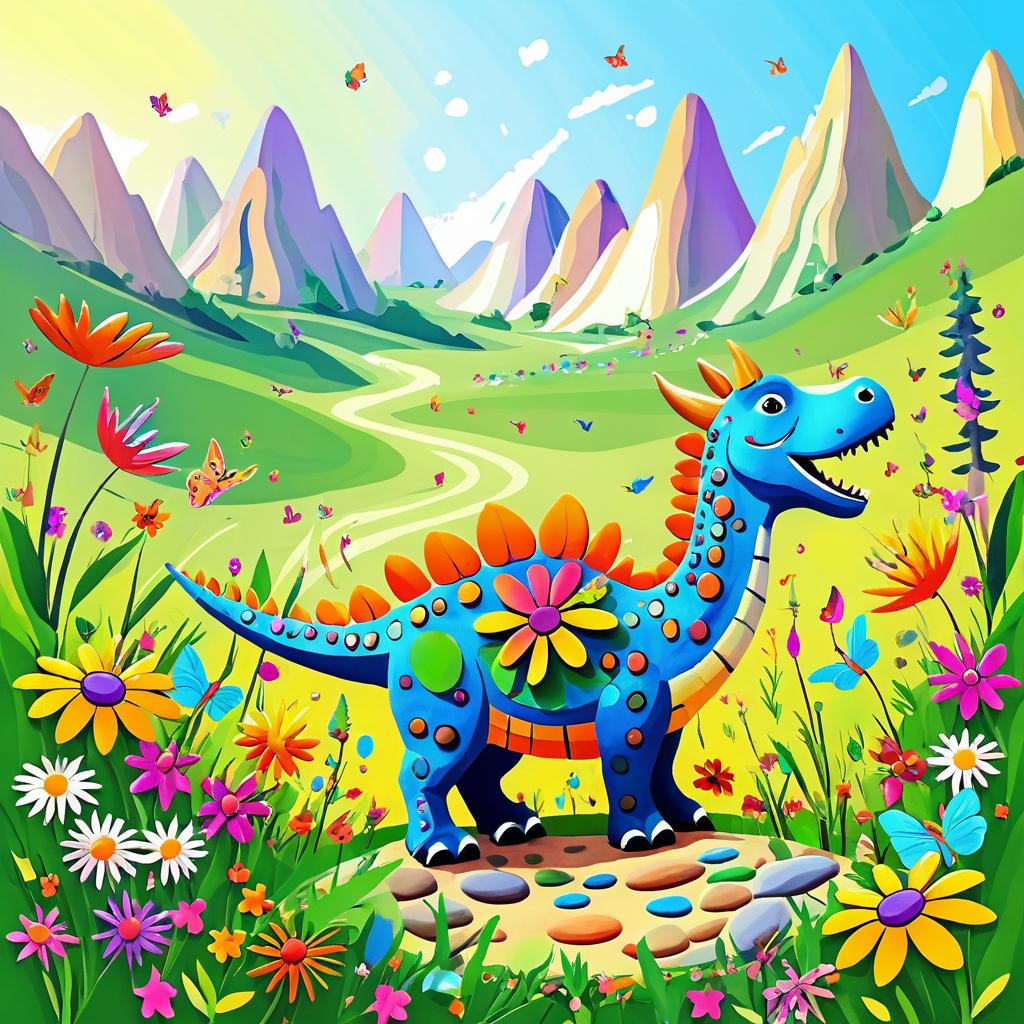 Dinosaur's Joyful Art in Prehistoric Valley