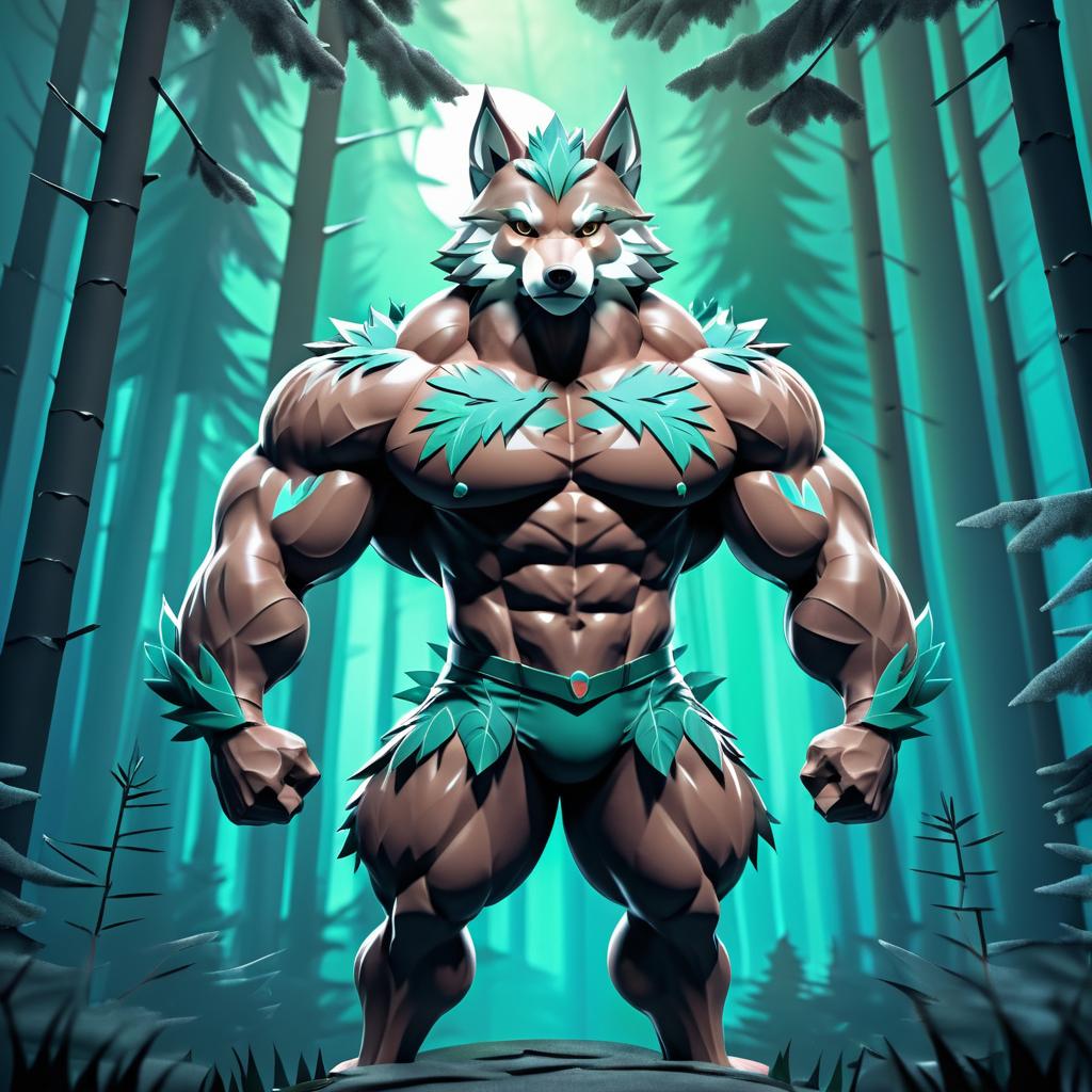 Kawaii Buff Wolf in Mystical Forest