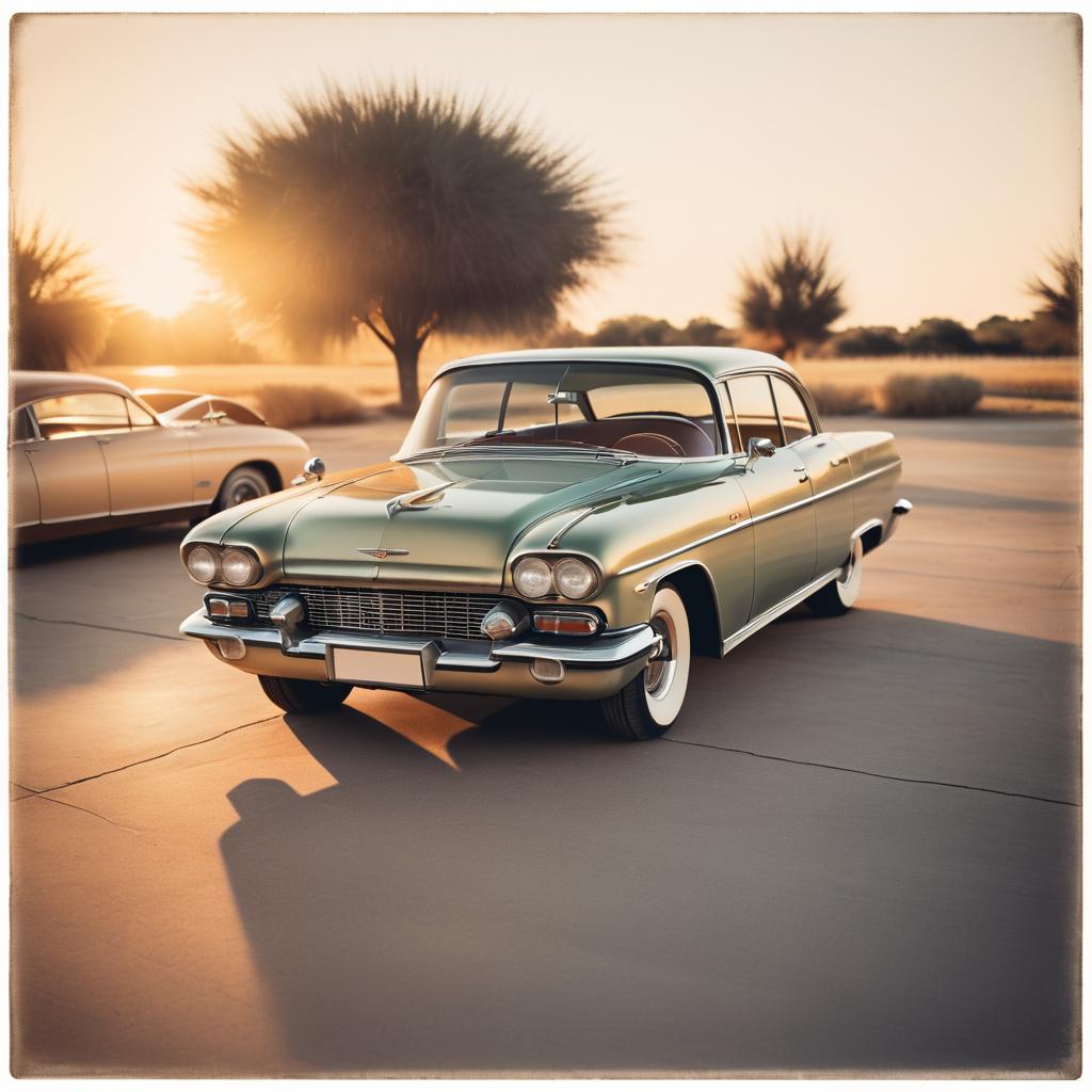 Vintage Polaroid of Classic Car at Sunset