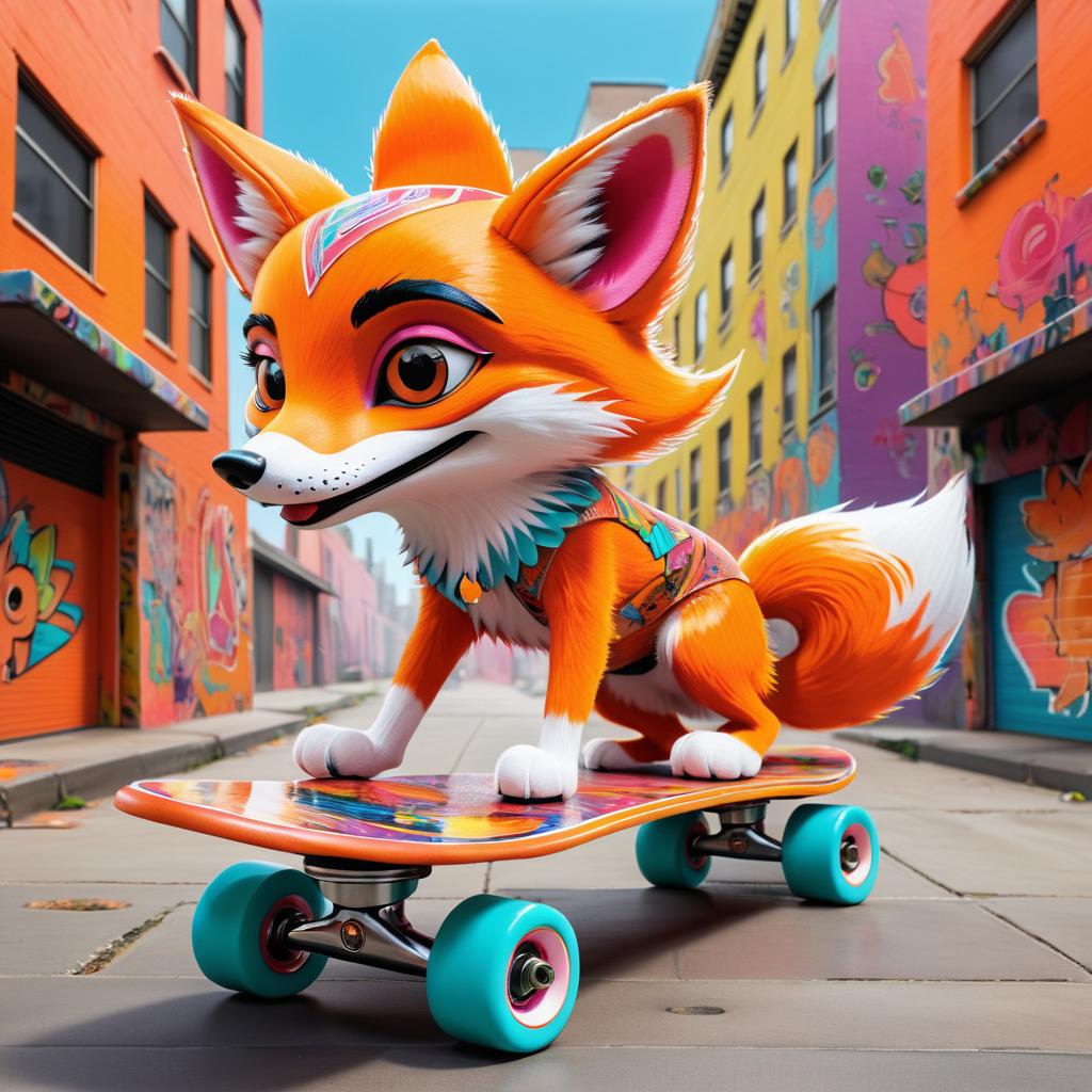 Vibrant Fox Skateboard Art Fusion