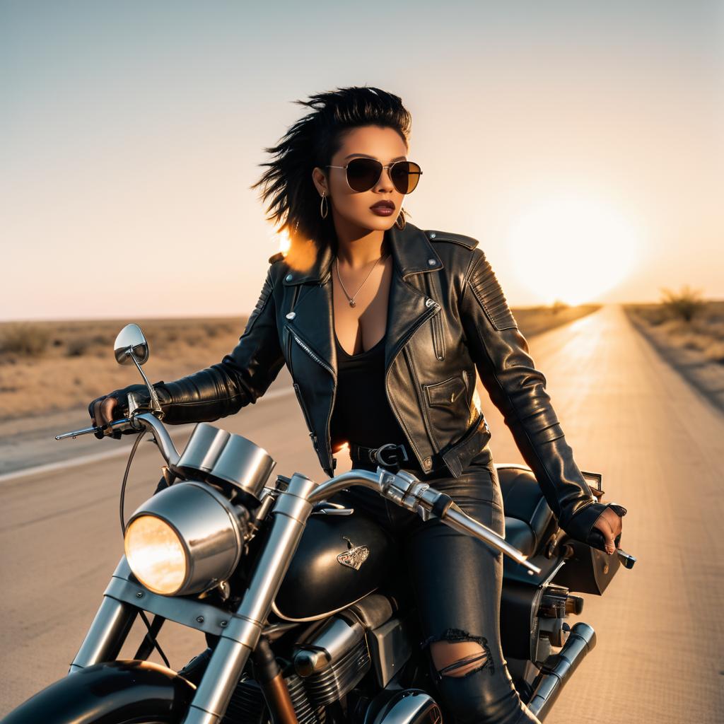 Daring Motorcycle Rider at Sunset