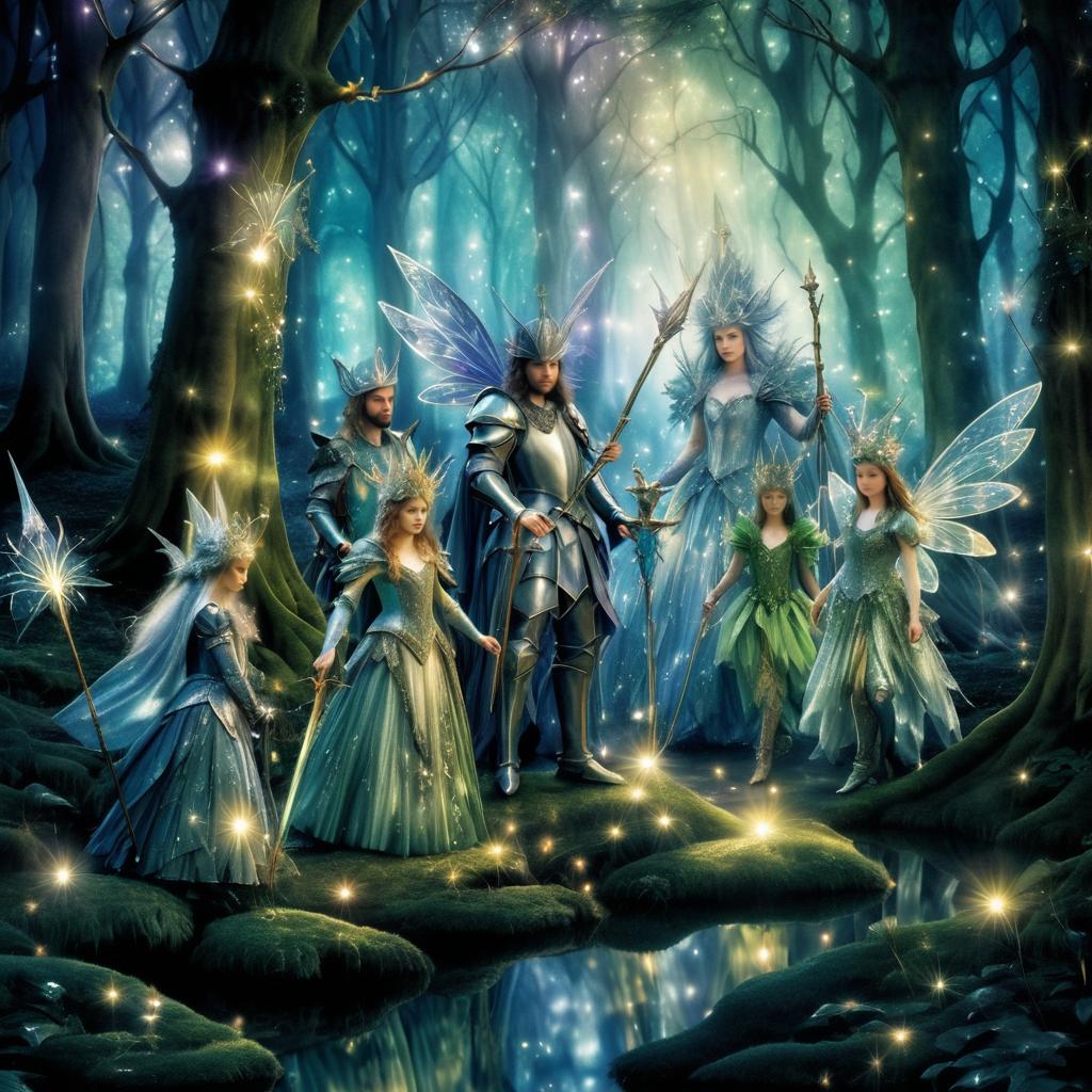 Enchanted Forest with Fairies and Knight Scene