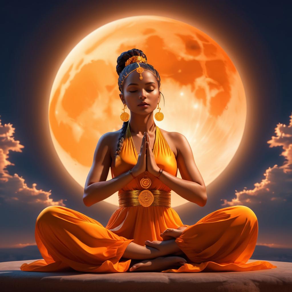 Mystical Meditating Woman Under Full Moon