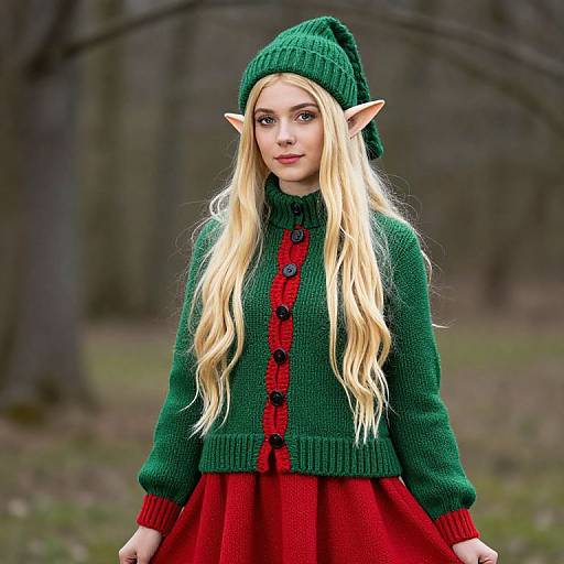 Blonde Elf in Festive Knitted Outfit