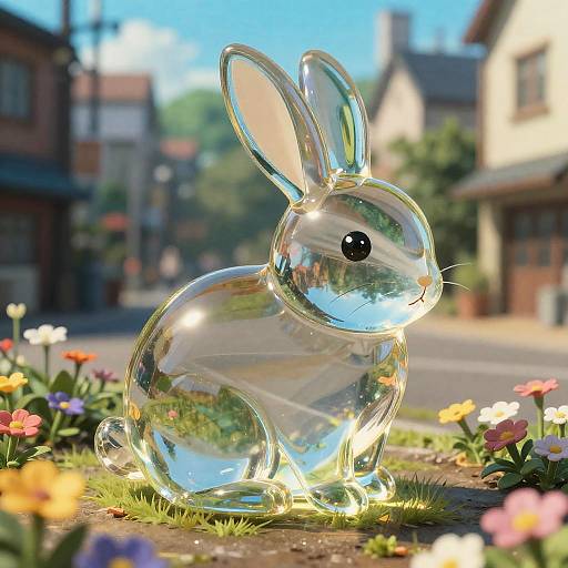 Transparent Glass Sculpture of a Rabbit