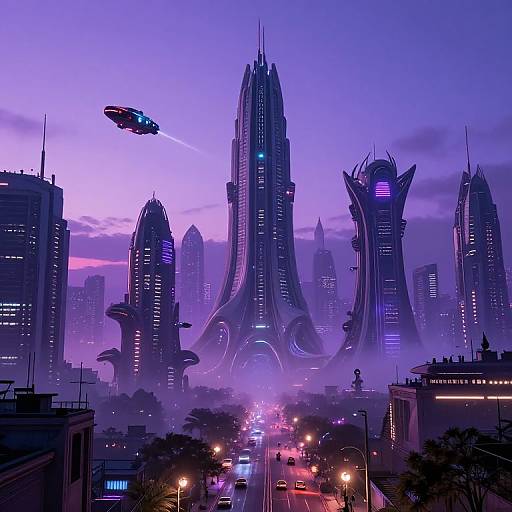 Futuristic Alien Cityscape at Dusk