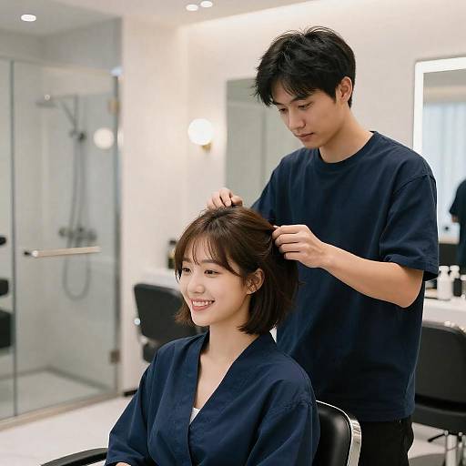 Modern Salon: Male Stylist Drying Client