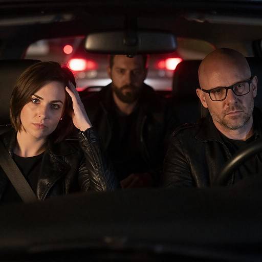 Three Serious People Sitting in Car at Night