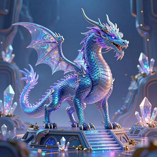Majestic Dragon in Futuristic Holographic Valley