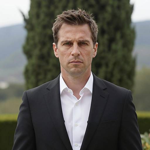 Serious Man in Black Suit Outdoors