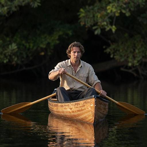 Dramatic Portrait of Man in Canoe