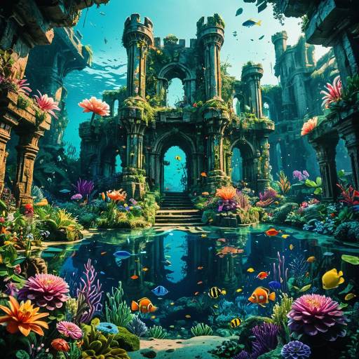 Underwater Garden with Sunken Castle Ruins