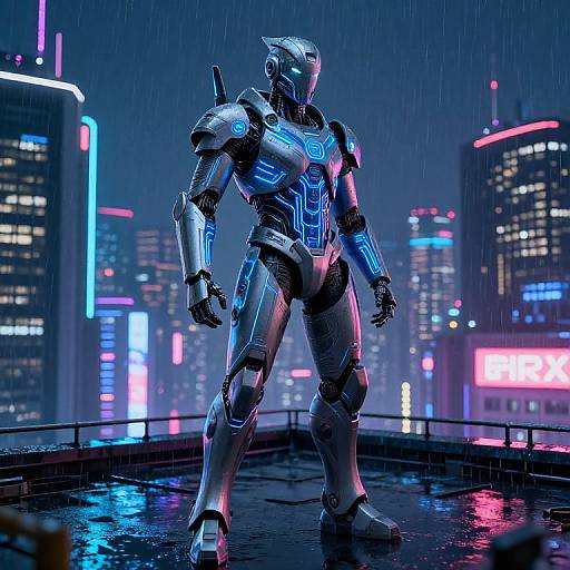 Sherox: Cybernetic Warrior on Neon Rooftop