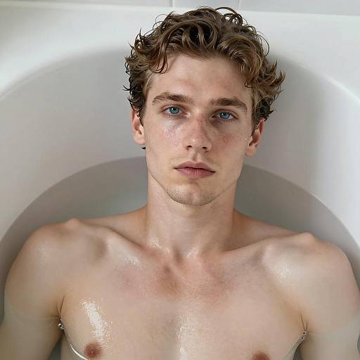 Serene Moment in a White Bathtub