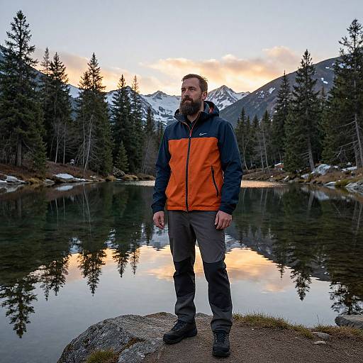 Bearded Man by Mountain Lake Sunset