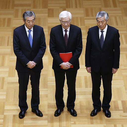 Elderly Men in Suits on Wooden Floor