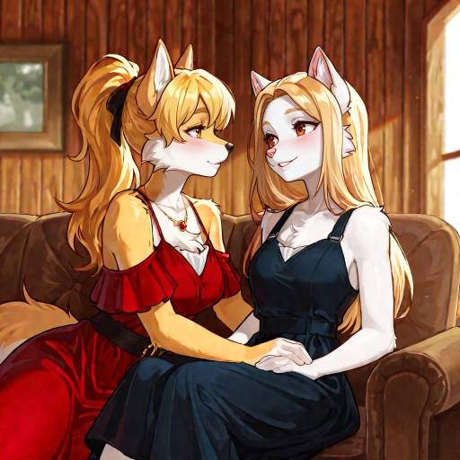 Two Anime Girls Sitting on Couch