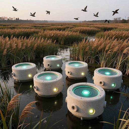 Biodegradable Water Purification Nodes in Wetlands