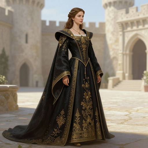 Medieval Fantasy Woman in Embroidered Robe