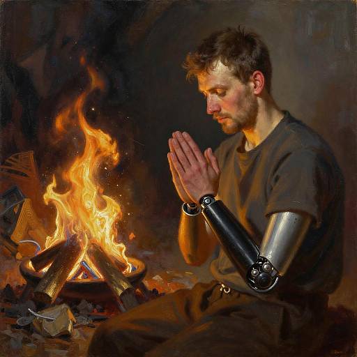 Man with Prosthetic Arm Praying