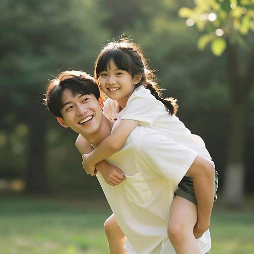 Sunlit Piggyback in Lush Forest