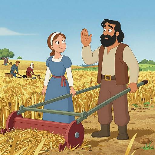 Cartoon Ruth and Boaz in Wheat Field