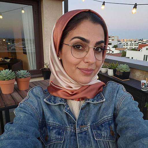 Middle Eastern Woman Selfie on Urban Rooftop