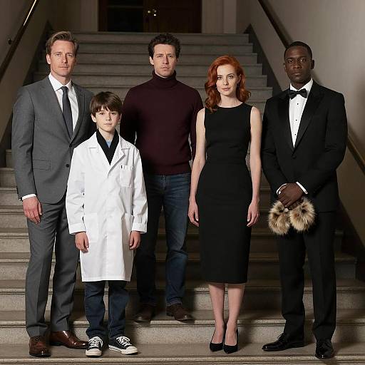 Diverse Group Posed on Dim Staircase