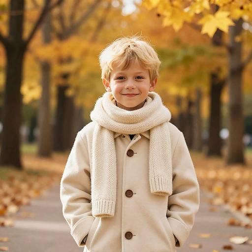 Blonde Boy in Cozy Autumn Coats