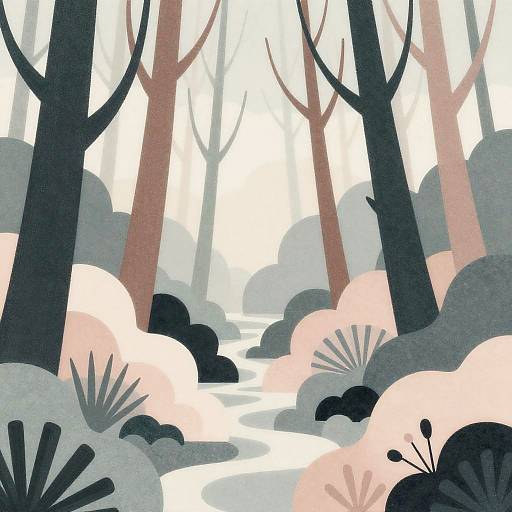Dreamlike AI Forest with Abstract Forms