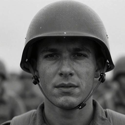 Close-Up of a Soldier in Black and White