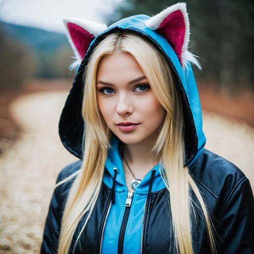 Blonde Woman with Cat Ear Hoodie Outdoors
