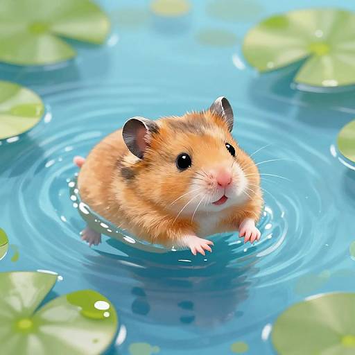 Cute Swimming Hamster in Pond