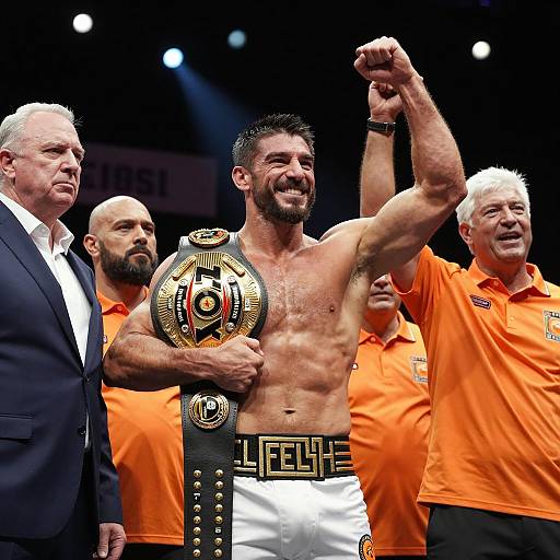 Boxing Champion Celebrates Victory with Team