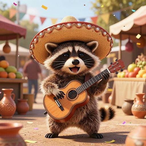 Festive Raccoon Playing Guitar
