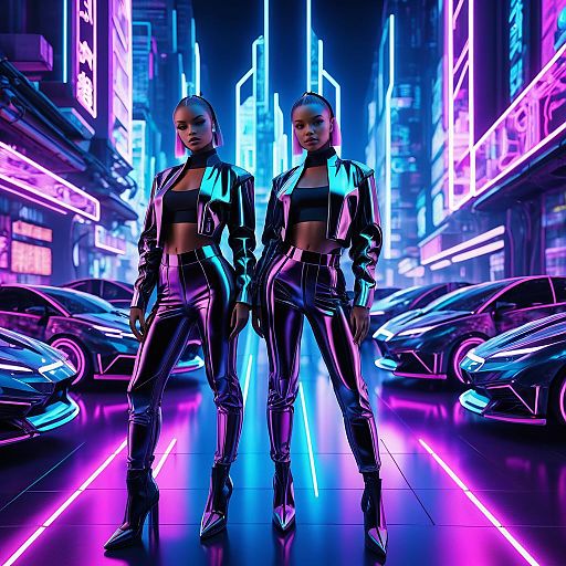 Futuristic Cybernetic Twins in Neon City Futuristic Cybernetic Twins in Neon City
