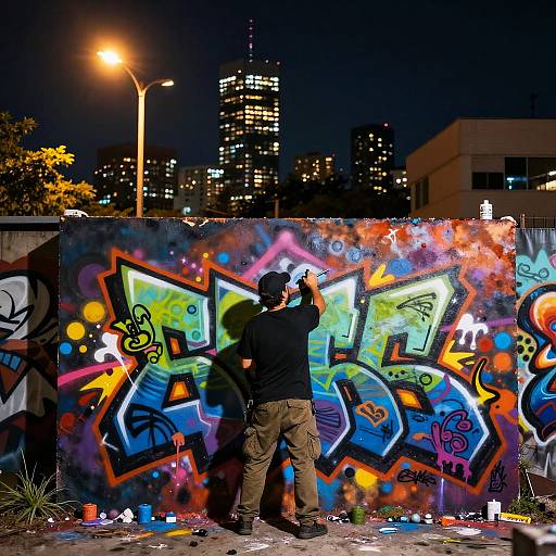 Nighttime Graffiti Masterpiece Creation