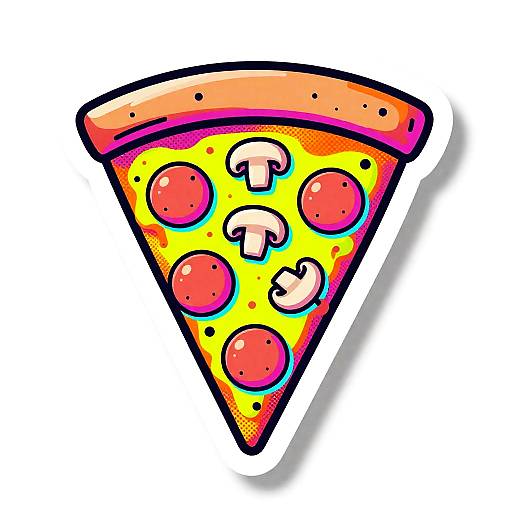Neon Pop-Art Pepperoni Mushroom Pizza Sticker