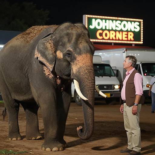 Elephant Encounter Under Neon Lights