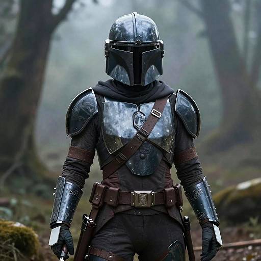 Female Mandalorian Armor in Misty Forest