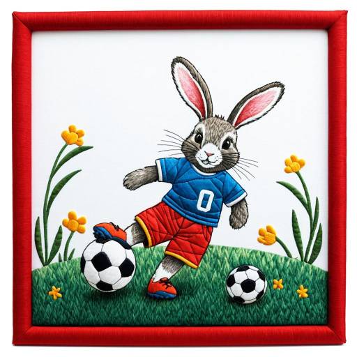 Quilted Rabbit Playing Soccer Illustration