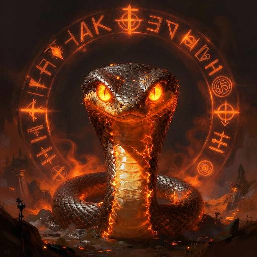 Mythical Creature with Fiery Snake Eyes