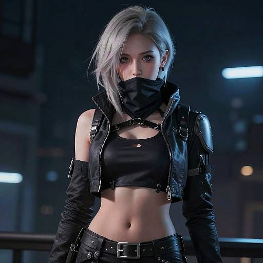 Cyberpunk Woman in Black Leather Outfit