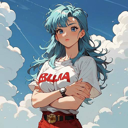 Anime Style Girl with Aqua Hair in Sky Setting