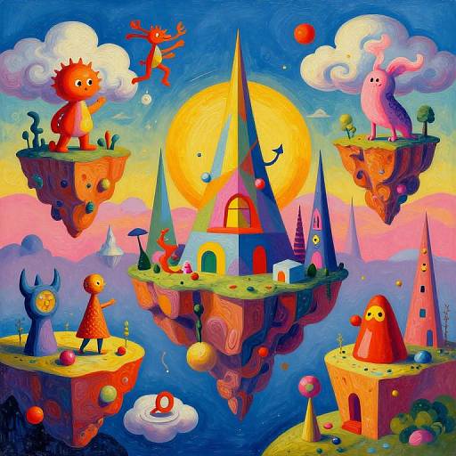 Vivid Surreal Dreamscape with Floating Islands
