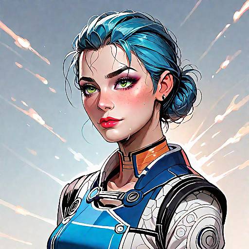 Stylized Female Sci-Fi Character with Blue Hair