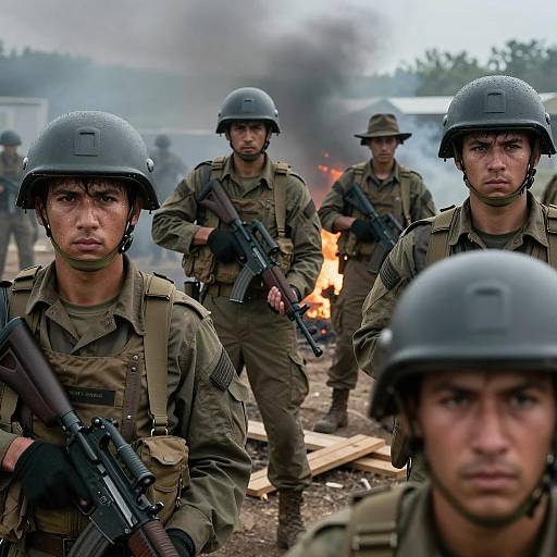 Soldiers in Military Gear in War Zone