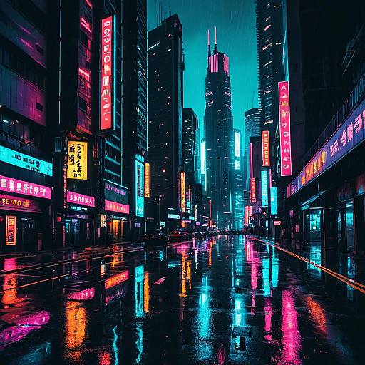 Cyberpunk Cityscape with Neon Reflections